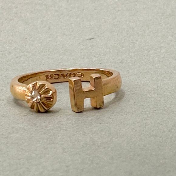 Coach H initial gold tone cubic zirconia open cuff stackable ring - Picture 11 of 11